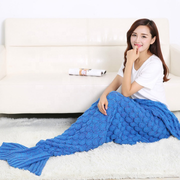 Wholesale 100%Cotton Knitted Adult Blanket Comfortable Soft Mermaid Tail Blanket